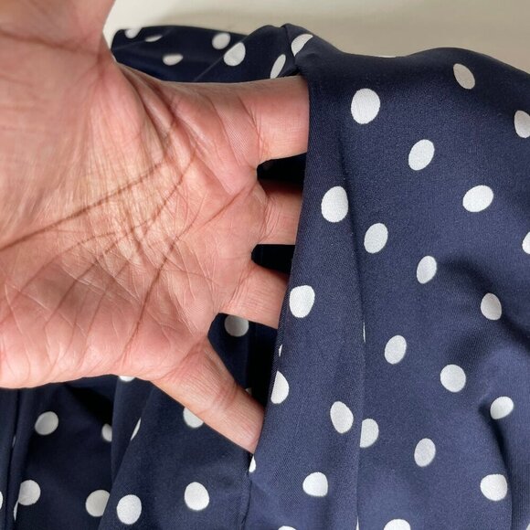 Nina Leonard Blue White Polka Dot High-Low Trapeze 3/4 Sleeve Dress w/pockets L - Picture 6 of 10